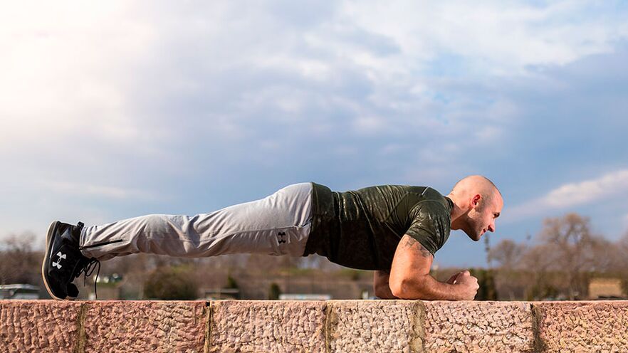 Plank exercise to recover male strength. 